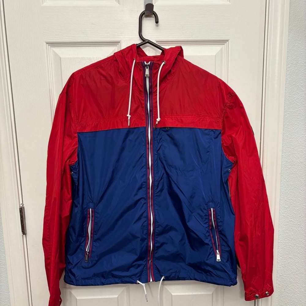 Polo Ralph Lauren Red Blue Hooded Full Zip Windbreaker Rain Winter Jacket Men L